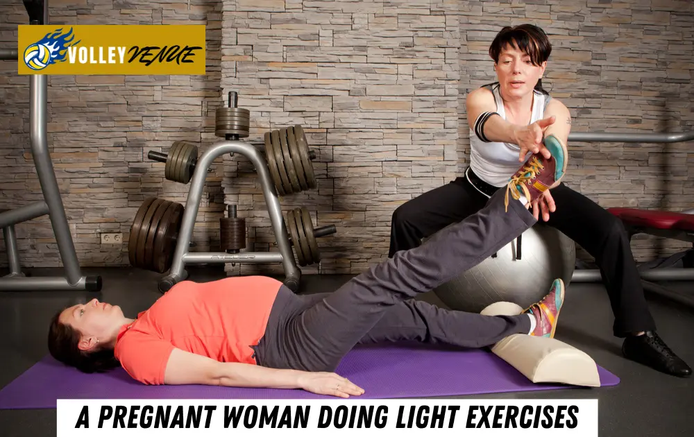 A pregnant woman doing light exercises